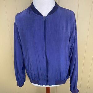 Alan Stuart vintage men XL full zip longsleeve mock collar silk jacket purple bl